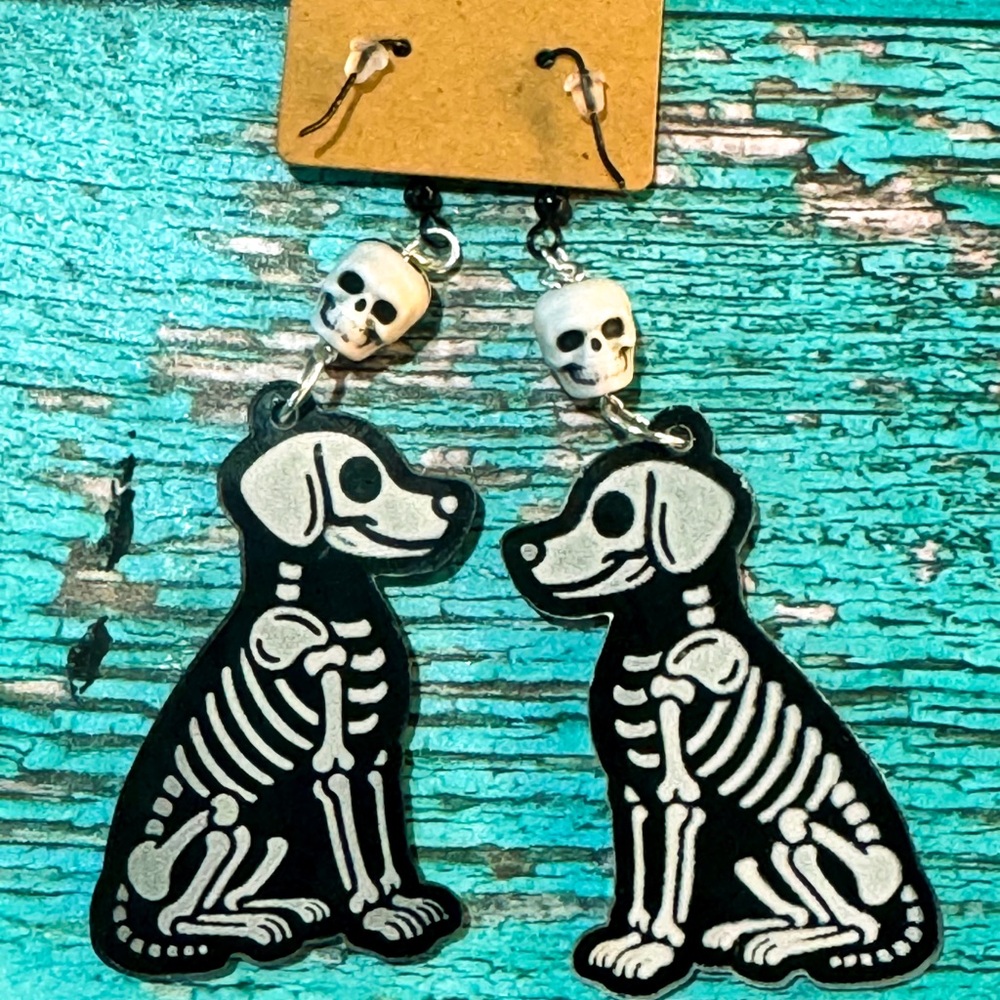 Skeleton Dog Earrings, Cute Goth Earrings, Halloween Jewelry